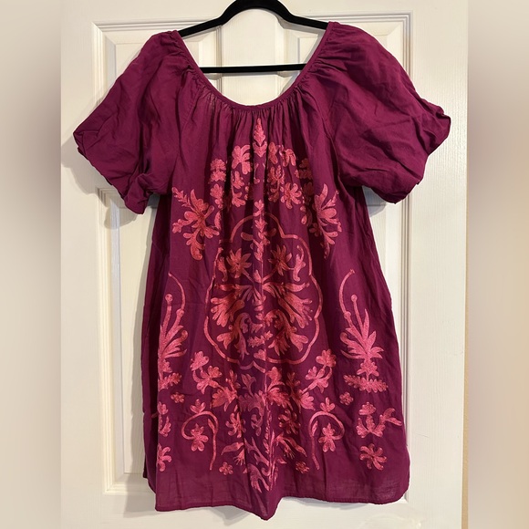 NWT Free People Fiona Embroidered Mini Dress Bright Plum Size Medium - Picture 8 of 11